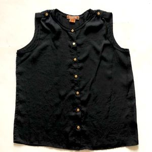 Michael Kors 12 Black Sleeveless Top vest blouse gold snaps closure Excellent